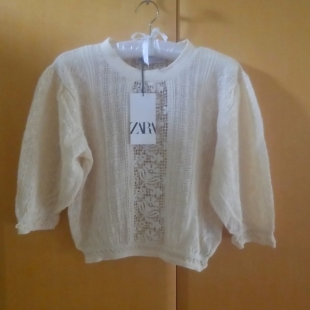 NWT Zara GUIPURE LACE POINTELLE TOP -L